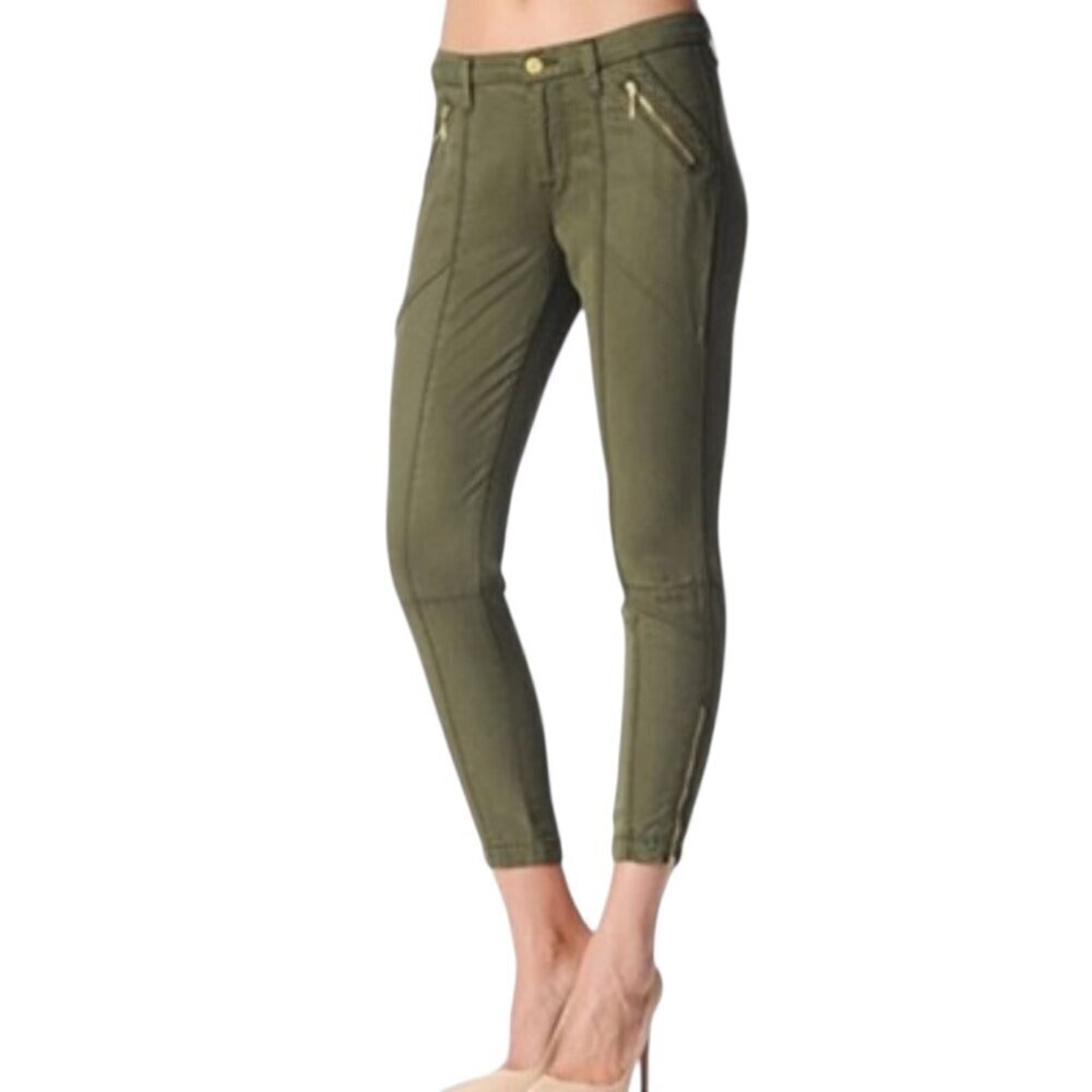 7 For All Mankind Olive Green Zipper Capri Pants